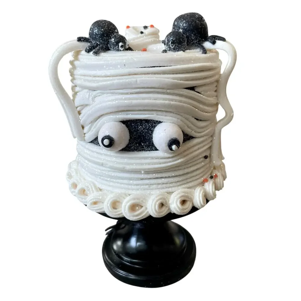 Happy Halloween CANDY CORN LANE Mummy Cake On Stand Super Cute Table Decor NEW